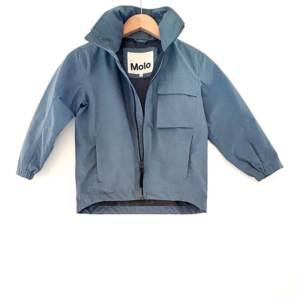Molo Kid’s Rain Jacket with Hood, Steel Blue Grey, Size 116, 5–6 Years